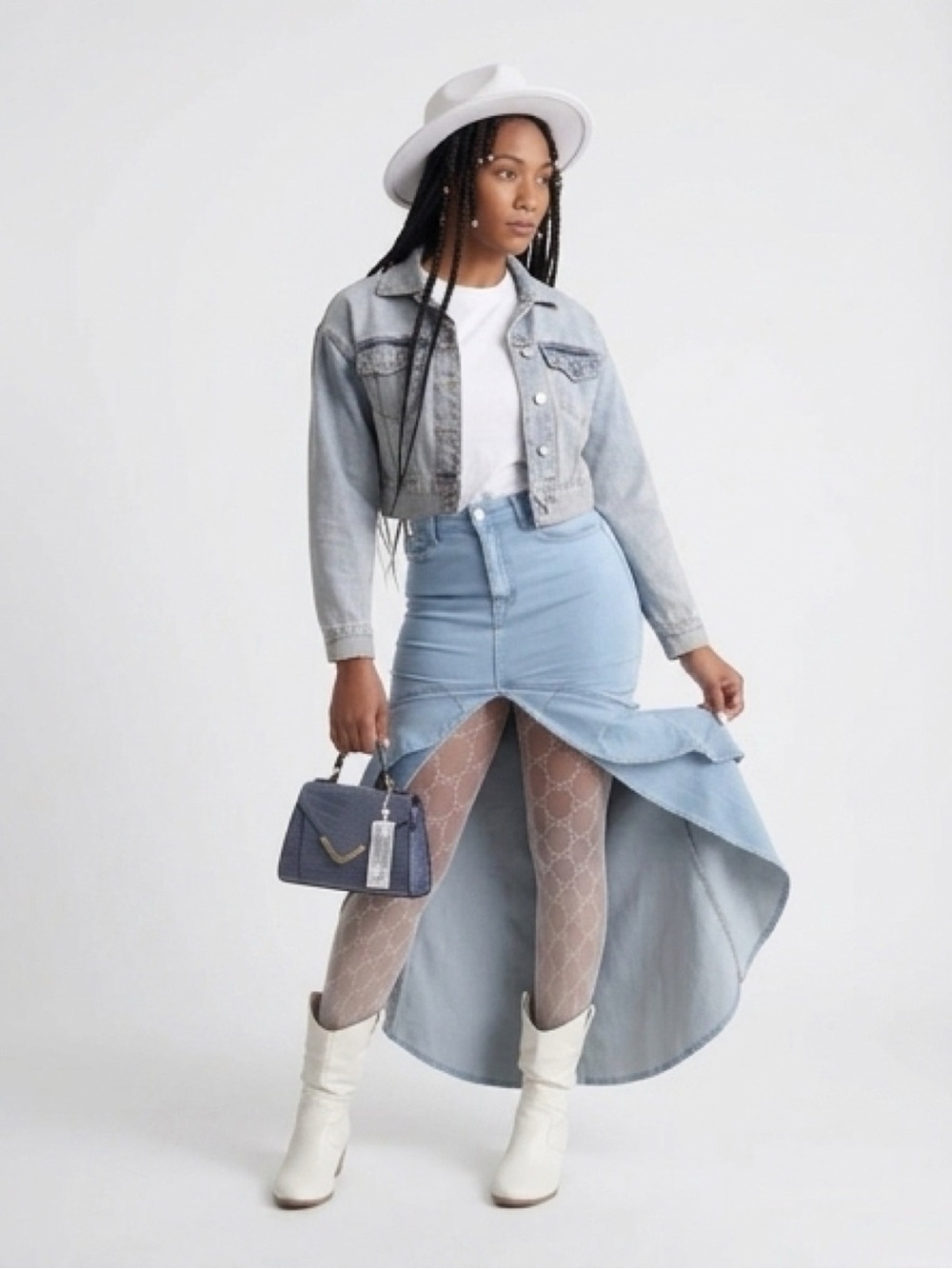 Light Blue Denim Ruffle-Front Maxi Skirt - Picture 5 of 7